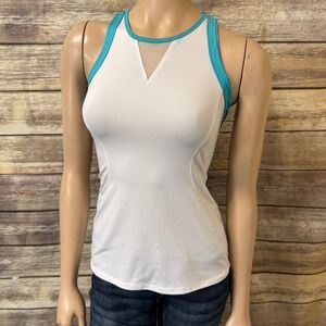 Lucky in Love Athletic Tank Top S Small‎ Racerback Tennis Activewear White Teal
